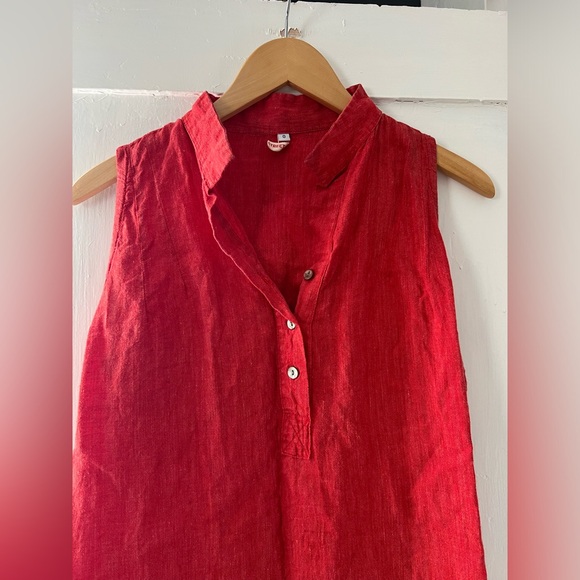 South Street Linen Red Sleeveless Linen Pop Over Tunic Midi Dress Size 6 - Picture 4 of 7